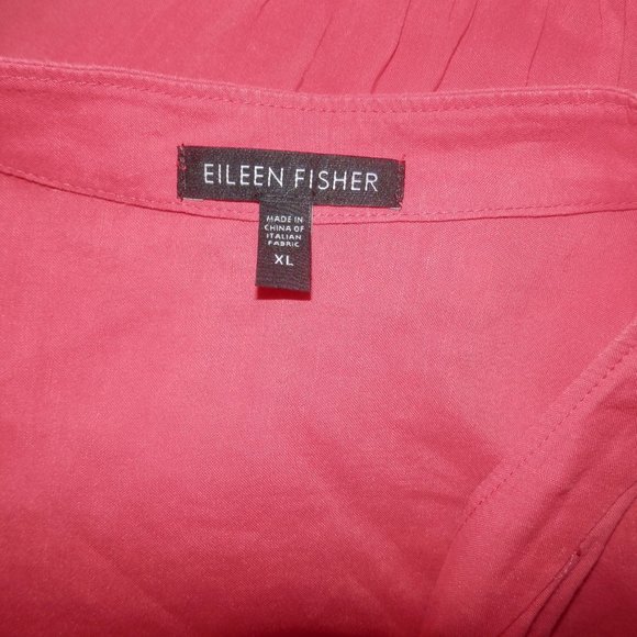 Eileen Fisher Melon Pink Top Blouse Button Front XL Tabbed Waist Pockets - Picture 4 of 4